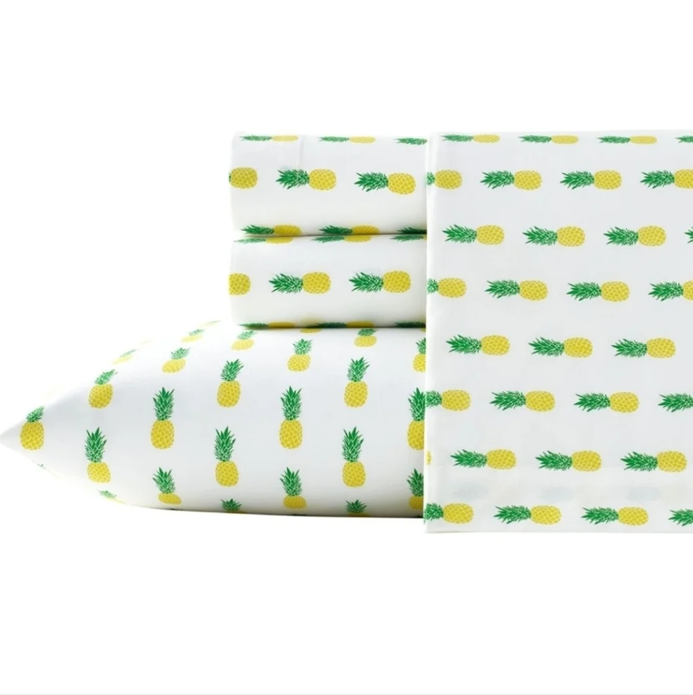 Tropical Pineapple Print Bedding Set - Yellow and Green